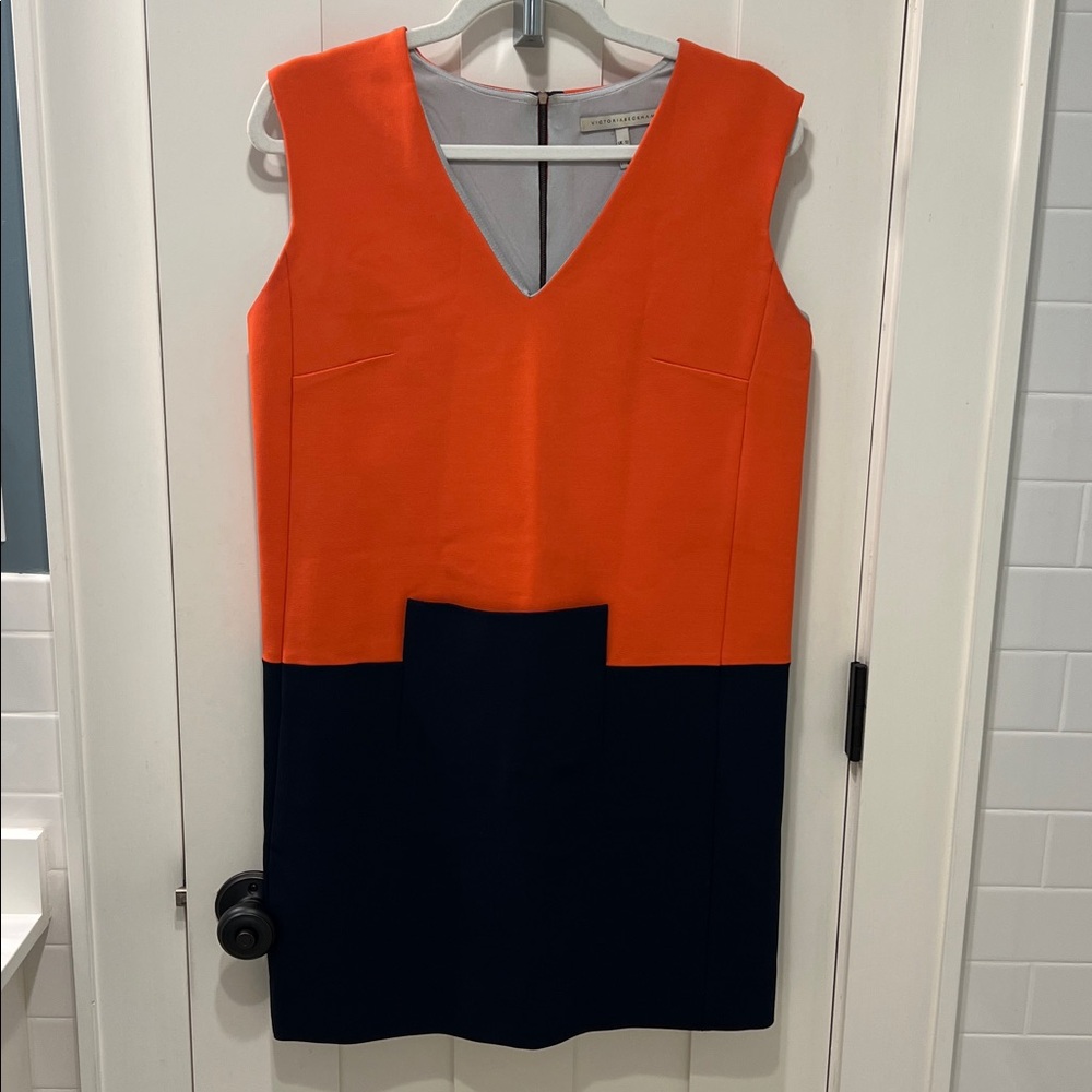 Victoria Beckham Swinging 60's Orange/Navy Colorblock Dress